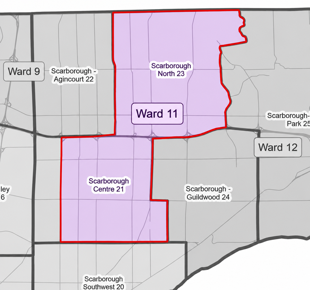 Map of TDSB Trustee Ward 11 — Scarborough Centre and Scarborough North combined